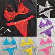 Load image into Gallery viewer, Custom Lingerie Set For Women Thong Panties Bra Set With Name Rhinestone Customized Thongs Personalized G-String Jewelry Gift