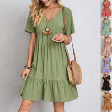 Load image into Gallery viewer, V-neck Short Sleeve Dress Summer Fashion Casual Loose Ruffled Dresses Beach Clothing Women