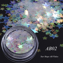 Load image into Gallery viewer, 1 box Holographic Nail Glitter Mix Star Round Heart Flakes Mermaid Mirror Irregular Paillette Sequins 3D Nail Art Decor TR680/AB
