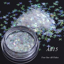 Load image into Gallery viewer, 1 box Holographic Nail Glitter Mix Star Round Heart Flakes Mermaid Mirror Irregular Paillette Sequins 3D Nail Art Decor TR680/AB