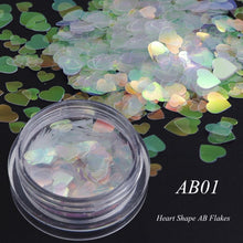 Load image into Gallery viewer, 1 box Holographic Nail Glitter Mix Star Round Heart Flakes Mermaid Mirror Irregular Paillette Sequins 3D Nail Art Decor TR680/AB