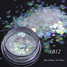 Load image into Gallery viewer, 1 box Holographic Nail Glitter Mix Star Round Heart Flakes Mermaid Mirror Irregular Paillette Sequins 3D Nail Art Decor TR680/AB