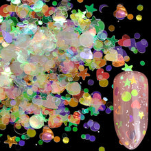 Load image into Gallery viewer, 1 box Holographic Nail Glitter Mix Star Round Heart Flakes Mermaid Mirror Irregular Paillette Sequins 3D Nail Art Decor TR680/AB