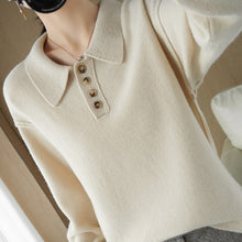 Load image into Gallery viewer, 100% Pure Wool Pullover New Style Cashmere Sweater For Fall/Winter Women's POLO Collar Sweater Loose Casual Knitted Base Sweater