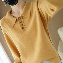 Load image into Gallery viewer, 100% Pure Wool Pullover New Style Cashmere Sweater For Fall/Winter Women's POLO Collar Sweater Loose Casual Knitted Base Sweater