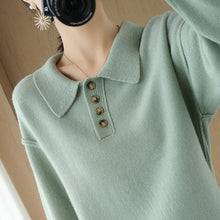 Load image into Gallery viewer, 100% Pure Wool Pullover New Style Cashmere Sweater For Fall/Winter Women's POLO Collar Sweater Loose Casual Knitted Base Sweater