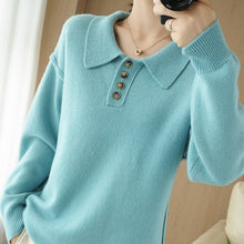 Load image into Gallery viewer, 100% Pure Wool Pullover New Style Cashmere Sweater For Fall/Winter Women's POLO Collar Sweater Loose Casual Knitted Base Sweater
