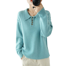 Load image into Gallery viewer, 100% Pure Wool Pullover New Style Cashmere Sweater For Fall/Winter Women's POLO Collar Sweater Loose Casual Knitted Base Sweater