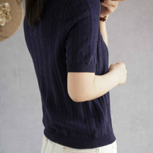 Load image into Gallery viewer, 100%  cotton short-sleeved women's T-shirt short section loose hollow knitted cotton sweater summer new O-neck pullover sweater