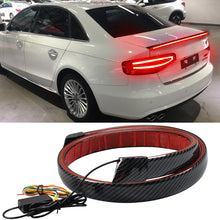Load image into Gallery viewer, 130cm Car Trunk Tail Brake Lights Carbon Fiber 12V LED High Rear Additional Stop Light Multifunction Turn Signal Running Lamp