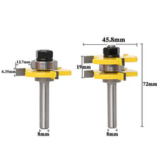 Load image into Gallery viewer, 2 pc 8mm Shank high quality Tongue & Groove Joint Assembly Router Bit Set 3/4" Stock Wood Cutting Tool - RCT