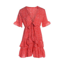 Load image into Gallery viewer, 2020 Fashion Women Polka Dot Boho Ruffle Mini Dress Knot V-Neck Party Summer Beach Holiday Dresses Women Vestidos