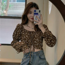 Load image into Gallery viewer, 2021 Elegant Sweet Floral Female Blouse Print Beach France Casual Sexy Shirts Women Strappy Korean Chic Summer Clothes for Women