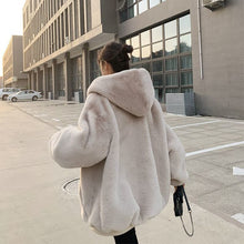 Load image into Gallery viewer, 2021 Jacket Women Winter Faux Rabbit Fur Long Coats Female Solid Color Loose Casual Thickened Warm Cotton Hooded Coat