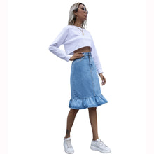 Load image into Gallery viewer, 2021 New Autumn Winter Fashion High-waist Ruffled Denim Skirt Casual  Knee Length Jeans Skirt