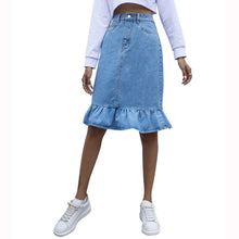 Load image into Gallery viewer, 2021 New Autumn Winter Fashion High-waist Ruffled Denim Skirt Casual  Knee Length Jeans Skirt