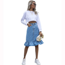 Load image into Gallery viewer, 2021 New Autumn Winter Fashion High-waist Ruffled Denim Skirt Casual  Knee Length Jeans Skirt
