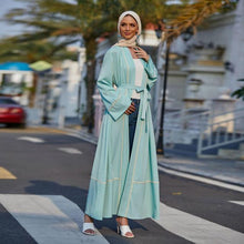 Load image into Gallery viewer, 2021 New Dubai Middle East Stitching Cardigan Female Robe Muslim Pure Color Temperament Casual Home Wear Without Turban