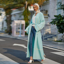 Load image into Gallery viewer, 2021 New Dubai Middle East Stitching Cardigan Female Robe Muslim Pure Color Temperament Casual Home Wear Without Turban