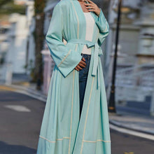 Load image into Gallery viewer, 2021 New Dubai Middle East Stitching Cardigan Female Robe Muslim Pure Color Temperament Casual Home Wear Without Turban