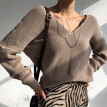 Load image into Gallery viewer, 2021 New Long Sleeve White Warm Sweaters for Women Oversized V Neck Sweater Knitted Autumn Winter Blue Thick Knit Jumper Mujer