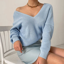 Load image into Gallery viewer, 2021 New Long Sleeve White Warm Sweaters for Women Oversized V Neck Sweater Knitted Autumn Winter Blue Thick Knit Jumper Mujer