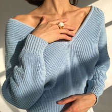 Load image into Gallery viewer, 2021 New Long Sleeve White Warm Sweaters for Women Oversized V Neck Sweater Knitted Autumn Winter Blue Thick Knit Jumper Mujer