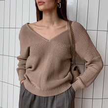Load image into Gallery viewer, 2021 New Long Sleeve White Warm Sweaters for Women Oversized V Neck Sweater Knitted Autumn Winter Blue Thick Knit Jumper Mujer
