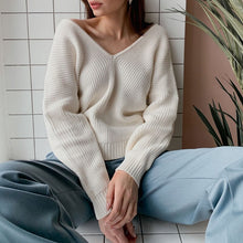 Load image into Gallery viewer, 2021 New Long Sleeve White Warm Sweaters for Women Oversized V Neck Sweater Knitted Autumn Winter Blue Thick Knit Jumper Mujer