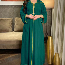 Load image into Gallery viewer, 2021 New Muslim Robe Diamond Ribbon Dress Abaya Dubai Islamic Women's Clothing Ethnic Hooded Turkish Dress Woman