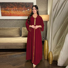 Load image into Gallery viewer, 2021 New Muslim Robe Diamond Ribbon Dress Abaya Dubai Islamic Women's Clothing Ethnic Hooded Turkish Dress Woman
