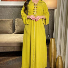 Load image into Gallery viewer, 2021 New Muslim Robe Diamond Ribbon Dress Abaya Dubai Islamic Women's Clothing Ethnic Hooded Turkish Dress Woman
