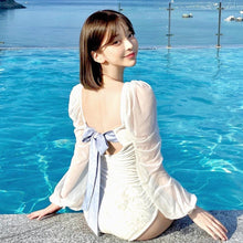 Load image into Gallery viewer, 2021 New Sexy One Piece Swimsuit Women Solid Swimwear Long Sleeve Monokini Skirted Swim Suit Open Back Trikini Pad Bathing Suit