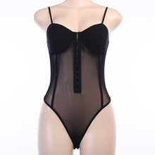 Load image into Gallery viewer, 2021 New Summer Sexy Mesh Bodycon Bodysuit Women Solid Strap Patchwork Skinny Rompers Ladies Bodysuit Tops