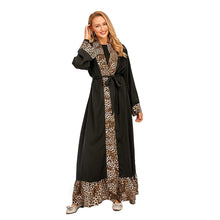 Load image into Gallery viewer, 2021 New Women's Leopard Print Stitching Fashion Abaya Kimono Cardigan Robe Casual Light Luxury Home Service Muslim Woman Dress