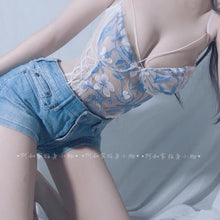 Load image into Gallery viewer, 2021 Sexy Korea Women Fashion Blue Flower Embroidery Skinny Lace Mesh Hot Girl Female Bodysuit Rompers Girl Female QAQ8
