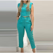 Load image into Gallery viewer, 2021 Summer Elegant Casual Two Piece Set Slim For Ladie set Solid Trouser Suits Cropped Sleeveless Tops and High Waist Pants set