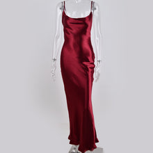 Load image into Gallery viewer, 2022 Sexy Spaghetti Strap Backless Summer Dress Women Satin Lace Up Trumpet Long Dress Elegant  Party Dresses