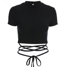 Load image into Gallery viewer, 2022 Summer Women Black Short T-Shirts Sexy Crop Tops Short Sleeve Bandage Tee Tops Female Shirts