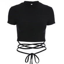 Load image into Gallery viewer, 2022 Summer Women Black Short T-Shirts Sexy Crop Tops Short Sleeve Bandage Tee Tops Female Shirts