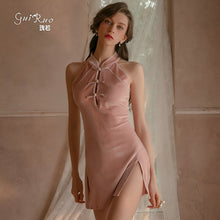 Load image into Gallery viewer, 2022 Summer Women Retro Velvet Cheongsam Sexy Lingerie Nightwear Erotic Bandage Side Split Qipao 2 Color Cosplay Sex Uniform