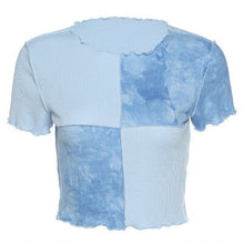 Load image into Gallery viewer, 2022 Women Tie Dye Cropped Top Ruffle Frill Short Sleeve Tops Patchwork T-Shirts Round Neck Casual Tees Party Summer Clothes