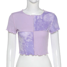 Load image into Gallery viewer, 2022 Women Tie Dye Cropped Top Ruffle Frill Short Sleeve Tops Patchwork T-Shirts Round Neck Casual Tees Party Summer Clothes
