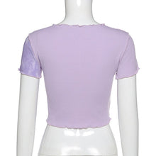 Load image into Gallery viewer, 2022 Women Tie Dye Cropped Top Ruffle Frill Short Sleeve Tops Patchwork T-Shirts Round Neck Casual Tees Party Summer Clothes