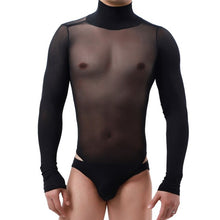 Load image into Gallery viewer, 2Pcs Mens Sexy Costume See-through Mesh Lingerie Set Fishnet T-shirts Top with Low Waist Hollow Out Briefs Underwear Swimwear