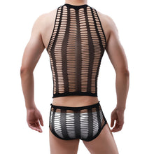 Load image into Gallery viewer, 2Pcs Mens Sexy Costume See-through Mesh Lingerie Set Fishnet T-shirts Top with Low Waist Hollow Out Briefs Underwear Swimwear