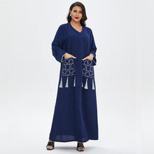 Load image into Gallery viewer, Abaya Dubai  Muslim Summer Casual Female Skirt Middle East Lady Robe Embroidery With Tassels Dress Morocco Fashion Long Shirt