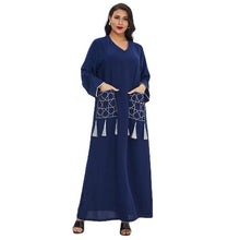Load image into Gallery viewer, Abaya Dubai  Muslim Summer Casual Female Skirt Middle East Lady Robe Embroidery With Tassels Dress Morocco Fashion Long Shirt