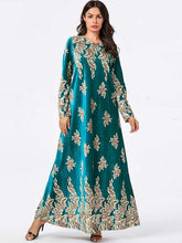 Load image into Gallery viewer, Abaya Kimono Dignified Plus Size Women's Comfortable Gold Velvet Bronzing Plant Print Muslim Long Skirt Habaya Dubai 2021