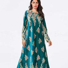 Load image into Gallery viewer, Abaya Kimono Dignified Plus Size Women's Comfortable Gold Velvet Bronzing Plant Print Muslim Long Skirt Habaya Dubai 2021